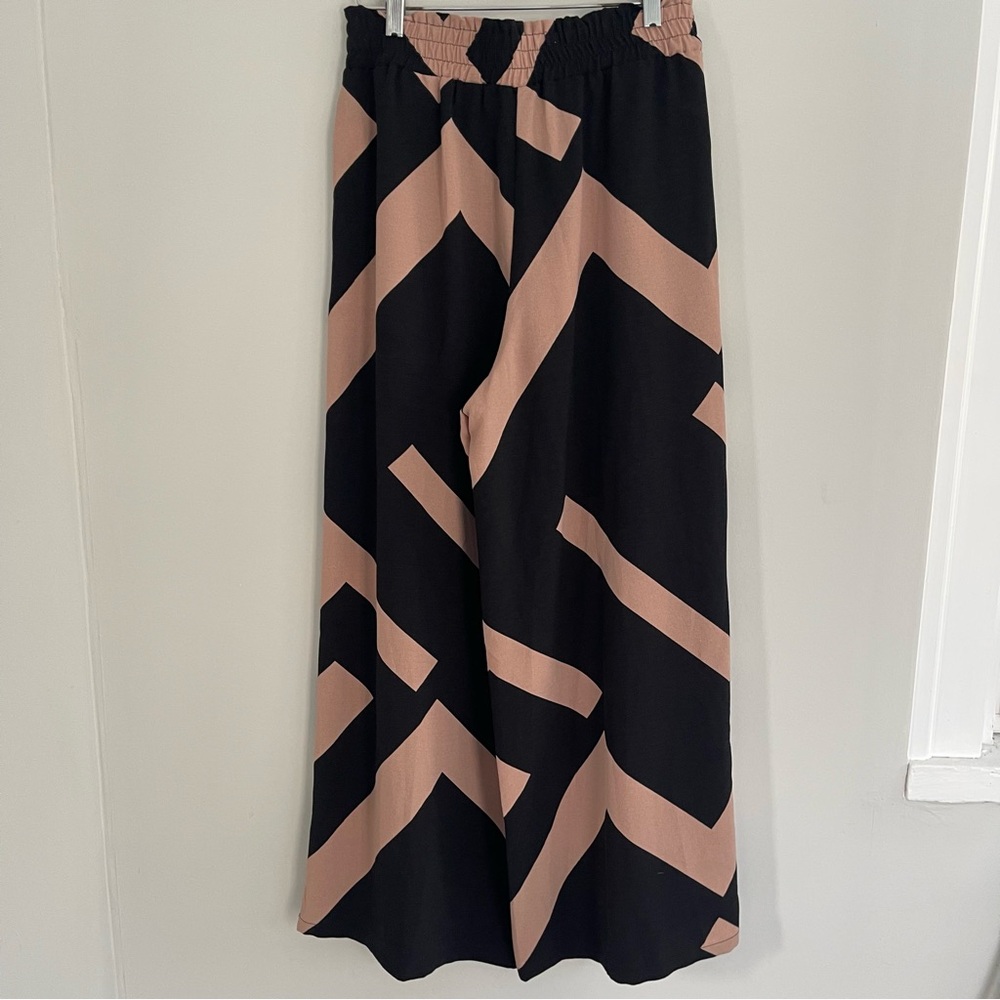 Lepunuo Black and Tan Geometric Wide-Leg Pants with Tie size M EUC - Picture 6 of 8